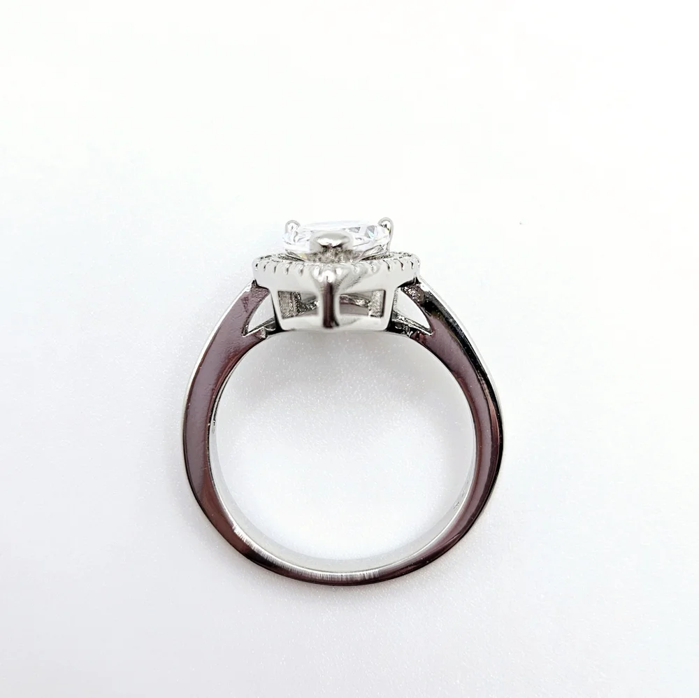 925 Sterling Silver Pear Cut Halo CZ Ring Sz 7 Bridal Wedding Engagement New